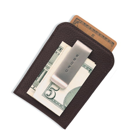 Футляр кожаный для визитных карточек с зажимом для банкнот CROSS, гладкая кожа 
